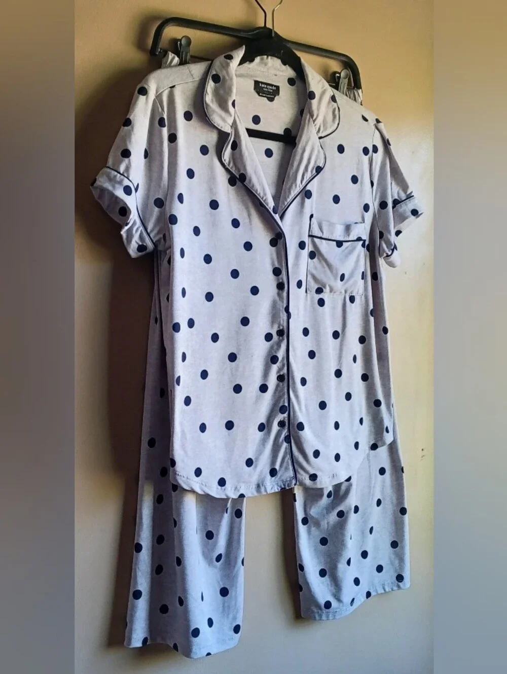 KATE SPADE New York Polka Dots Pajama Set In Grey-navy M